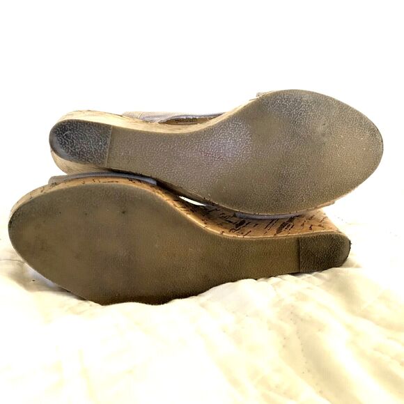George Espadrille Sandals Cork Heel 9 29 Womens Canvas Wedge Sling Back Summer - Picture 9 of 12